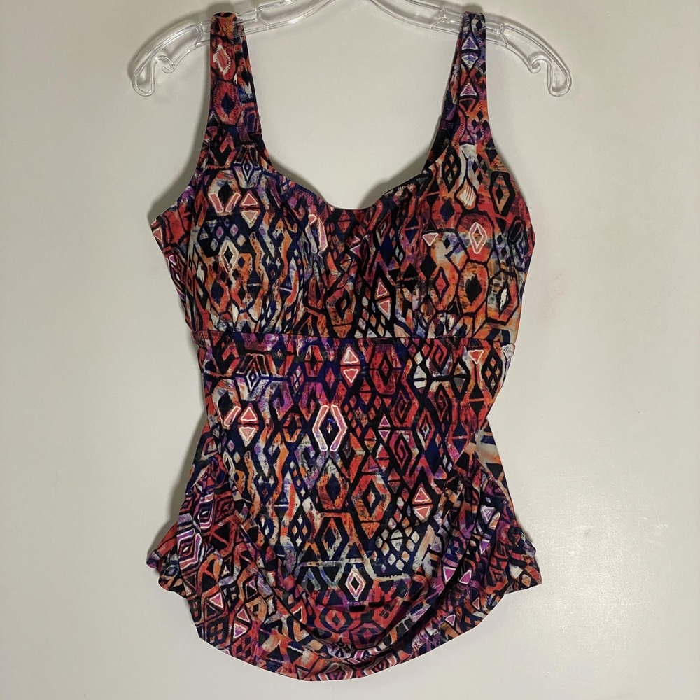 Profile By Gottex Tankini Top Womens 16 Multicolor Ikat Swimwear Beach Vacation